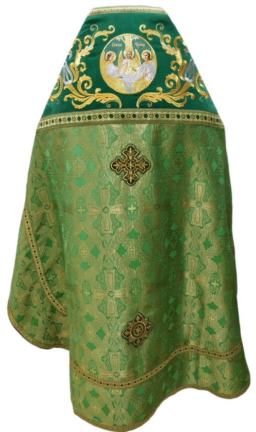 Priest Vestments Combined Brocade "Byzantine Cross" with Embroidered Epitrachelion, Embroidery "New Pattern"