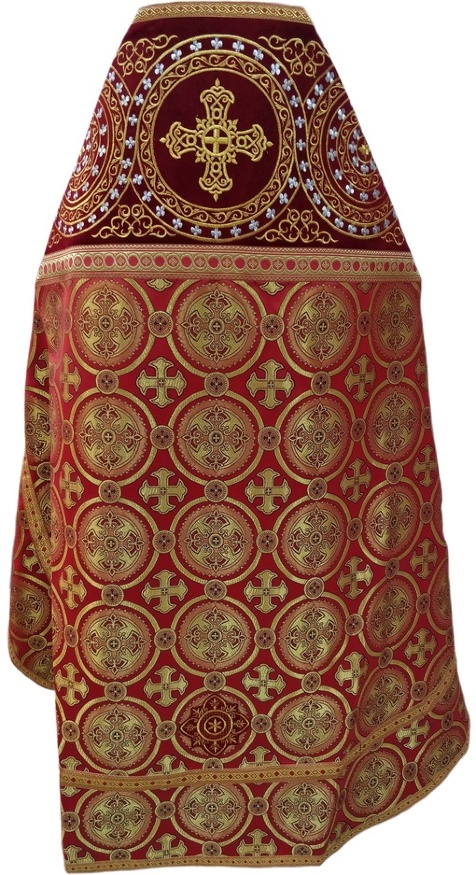 Priest Vestments Combined from Brocade "Kyiv Cross" with Embroidered Epitrachelion, Pattern "Circle"