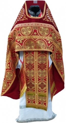 Priest Vestments Combined from Brocade "Kyiv Cross" with Embroidered Epitrachelion, Pattern "Circle"