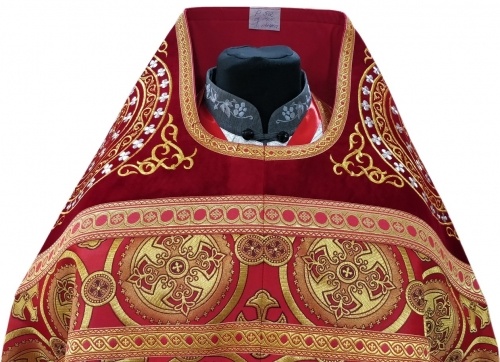 Priest Vestments Combined from Brocade "Kyiv Cross" with Embroidered Epitrachelion, Pattern "Circle"