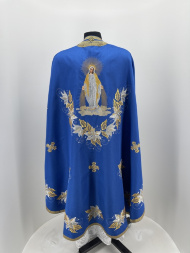 Priest Vestments, Greek Style, Embroidered Gabardine with Sewn Galloon, with Embroidered Icon of the Mother of God