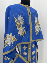 Priest Vestments, Greek Style, Embroidered Gabardine with Sewn Galloon, with Embroidered Icon of the Mother of God