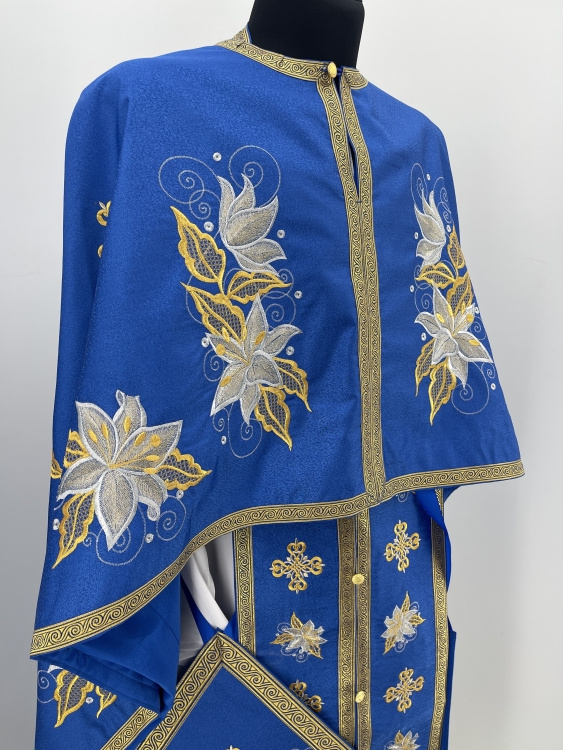 Priest Vestments, Greek Style, Embroidered Gabardine with Sewn Galloon, with Embroidered Icon of the Mother of God