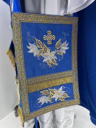 Priest Vestments, Greek Style, Embroidered Gabardine with Sewn Galloon, with Embroidered Icon of the Mother of God