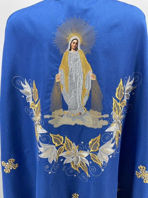 Priest Vestments, Greek Style, Embroidered Gabardine with Sewn Galloon, with Embroidered Icon of the Mother of God