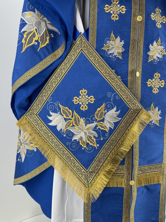 Priest Vestments, Greek Style, Embroidered Gabardine with Sewn Galloon, with Embroidered Icon of the Mother of God