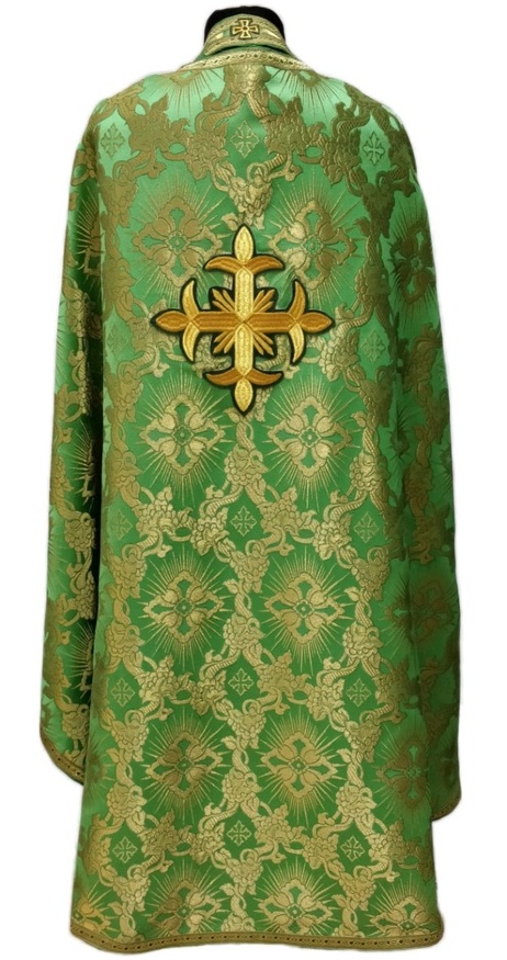 Priest Vestment Greek Style, Brocade Fabric "Solar Cross" with Sewn Braid