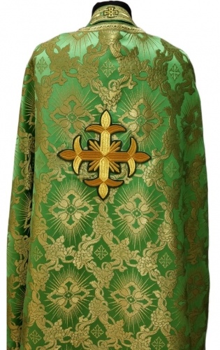 Priest Vestment Greek Style, Brocade Fabric "Solar Cross" with Sewn Braid
