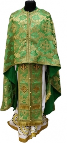 Priest Vestment Greek Style, Brocade Fabric "Solar Cross" with Sewn Braid