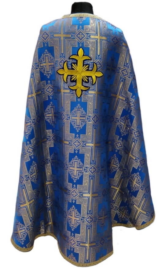 Priest Vestments, Greek Cut, "Pokrovsky Cross" Fabric with Sewn Galloon