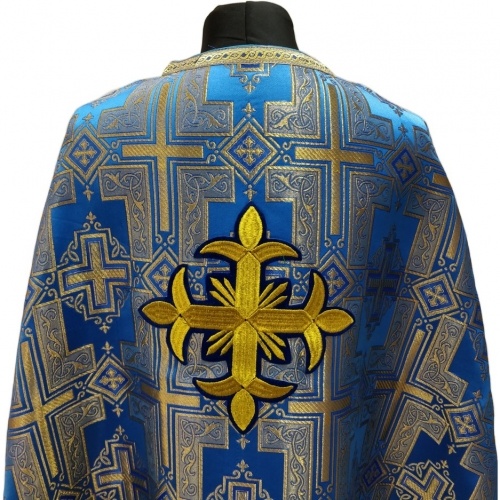 Priest Vestments, Greek Cut, "Pokrovsky Cross" Fabric with Sewn Galloon