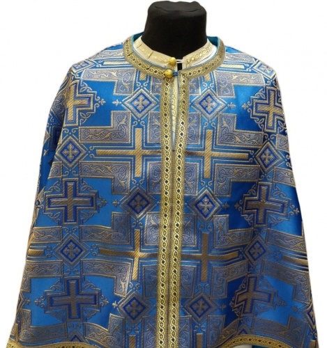 Priest Vestments, Greek Cut, "Pokrovsky Cross" Fabric with Sewn Galloon