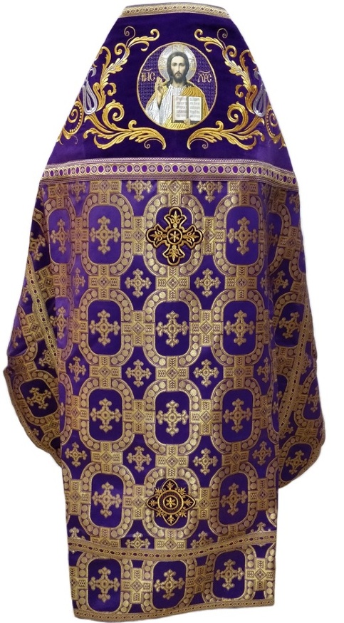 Combined vestment made of purple brocade with embroidered epitrachelion Fabric "Royal Cross" Embroidery "New Pattern"