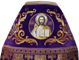 Combined vestment made of purple brocade with embroidered epitrachelion Fabric "Royal Cross" Embroidery "New Pattern"