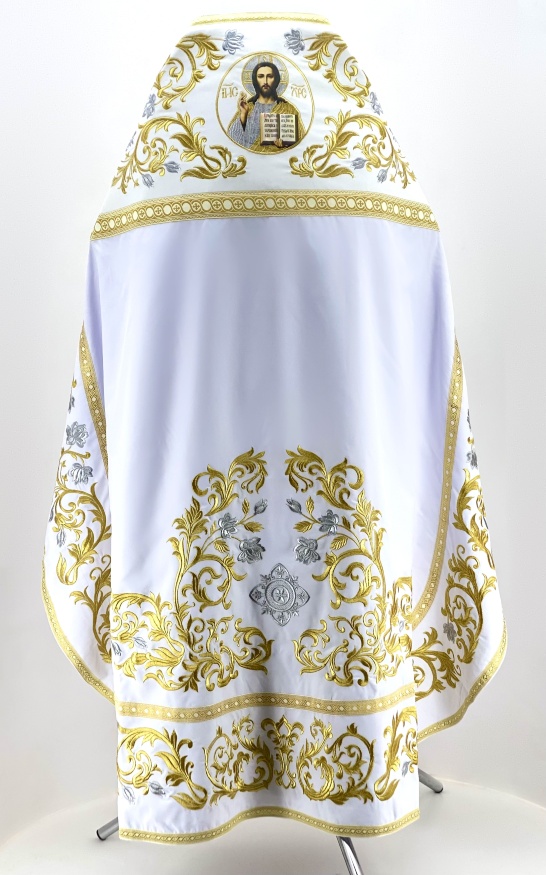 Embroidered Priest Vestment on Gabardine, Embroidery "Rose" with Sewn Braid