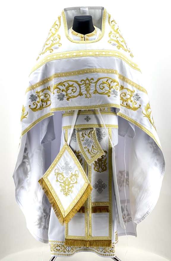 Embroidered Priest Vestment on Gabardine, Embroidery "Rose" with Sewn Braid