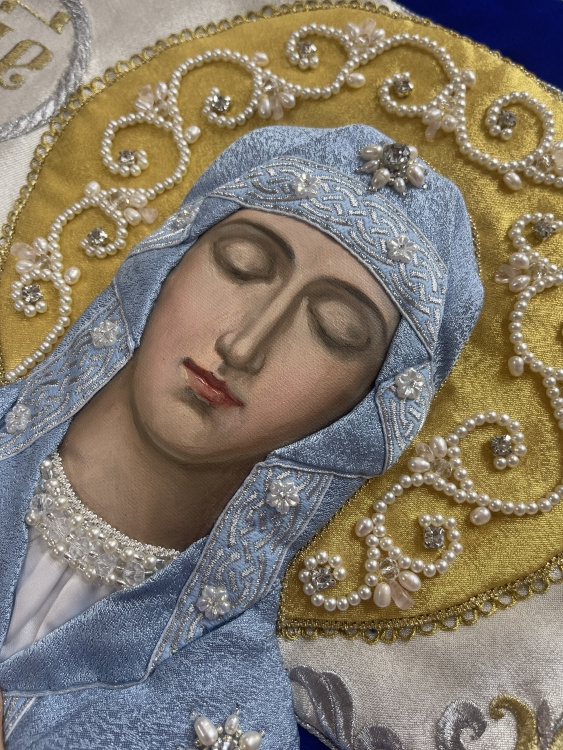 Shroud of the Mother of God on velvet 150×90 cm (embroidered ornament 2, embroidered and adorned center)
