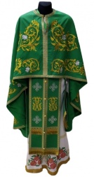 Priest Vestments, Greek Style, Embroidered Gabardine, "Rose" Embroidery with Sewn Braid