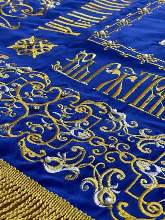 Shroud of the Mother of God on velvet 120×80 cm (embroidery ornament 2, embroidered and decorated center)