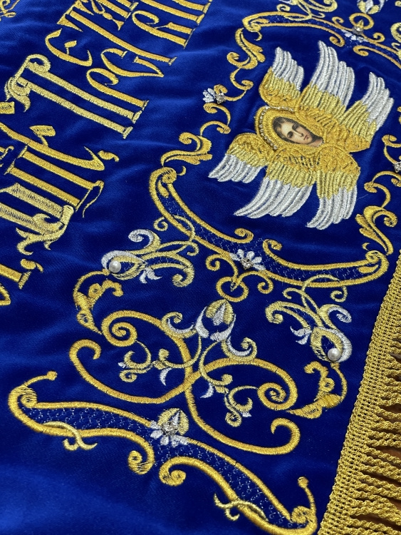 Shroud of the Mother of God on velvet 120×80 cm (embroidery ornament 2, embroidered and decorated center)