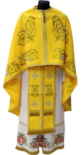 Priest Vestment, Greek Style Cut, Embroidered Gabardine, "Rose" Embroidery with Sewn-on Braid