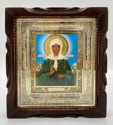 Icon of St. Blessed Matrona, blue background, 19x17