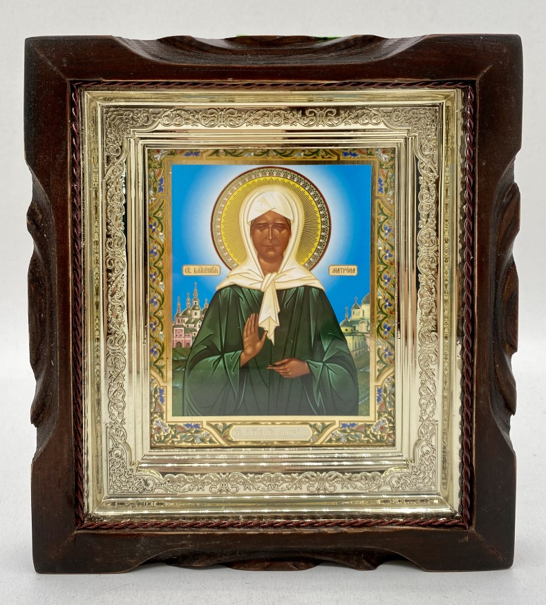 Icon of St. Blessed Matrona, blue background, 19x17
