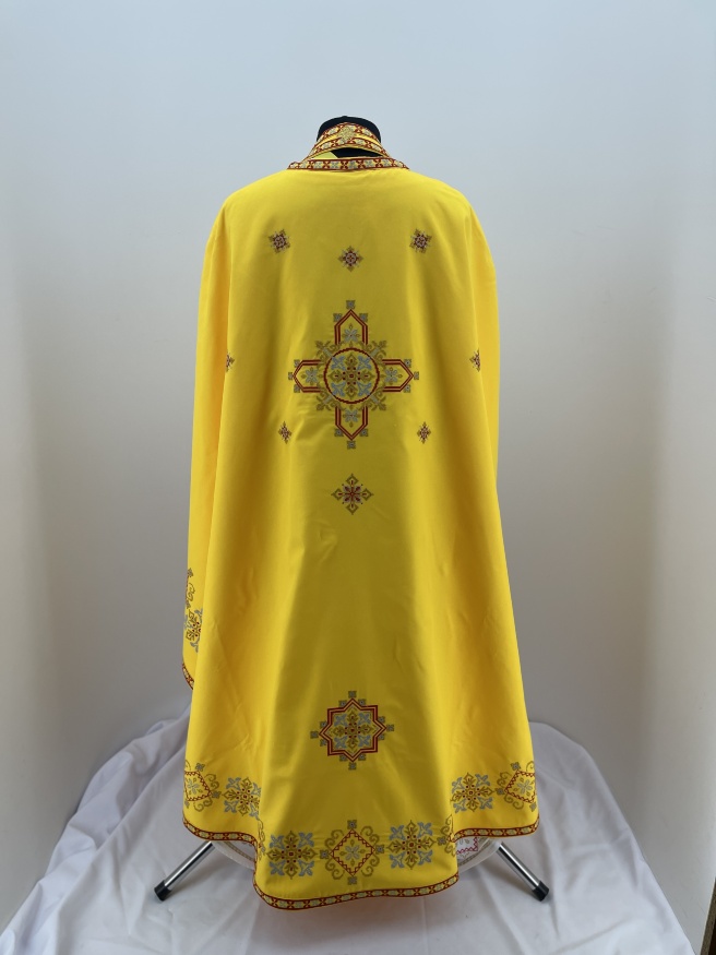 Priest Vestment, Greek Cut, Embroidered with French Cross Stitch on Gabardine with Embroidered Galloon