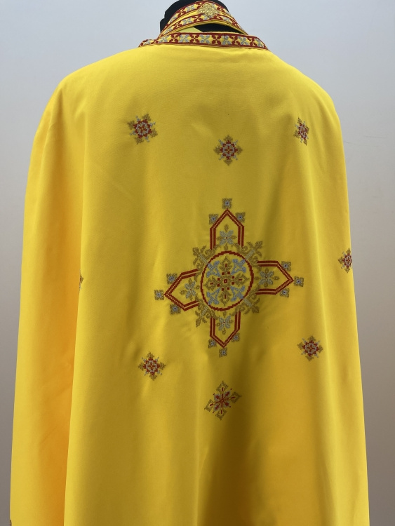 Priest Vestment, Greek Cut, Embroidered with French Cross Stitch on Gabardine with Embroidered Galloon