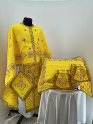 Priest Vestment, Greek Cut, Embroidered with French Cross Stitch on Gabardine with Embroidered Galloon