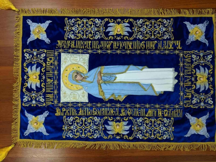 Shroud of the Mother of God on velvet 120×80 cm (embroidered ornament 2, embroidered and decorated center, decorated letters)