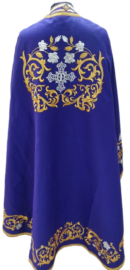 Priest Vestments, Greek Style, Embroidered on Gabardine, "Rose" Embroidery with Sewn Galloon