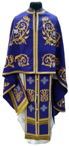 Priest Vestments, Greek Style, Embroidered on Gabardine, "Rose" Embroidery with Sewn Galloon