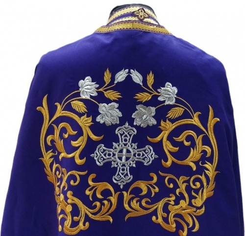 Priest Vestments, Greek Style, Embroidered on Gabardine, "Rose" Embroidery with Sewn Galloon