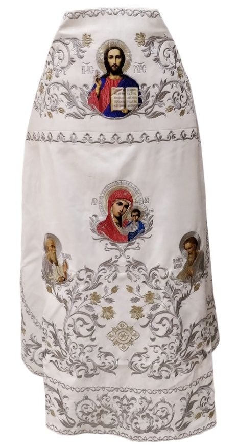 Vestments for Priest, Embroidered on Velvet, Embroidered Center with Icons, with Embroidered Galloon