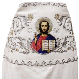 Vestments for Priest, Embroidered on Velvet, Embroidered Center with Icons, with Embroidered Galloon