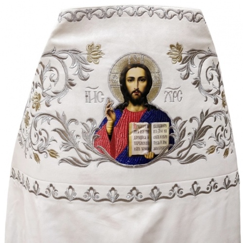 Vestments for Priest, Embroidered on Velvet, Embroidered Center with Icons, with Embroidered Galloon