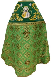 Combined Vestment Made of Green Brocade with Embroidered Epitrachelion Fabric "Florivsky Cross" Embroidery "Rose"