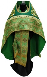 Combined Vestment Made of Green Brocade with Embroidered Epitrachelion Fabric "Florivsky Cross" Embroidery "Rose"