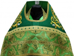 Combined Vestment Made of Green Brocade with Embroidered Epitrachelion Fabric "Florivsky Cross" Embroidery "Rose"