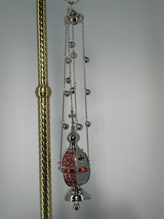 Hexagonal Censer, Silver with Colored Enamel and Bells