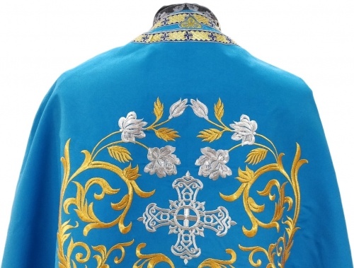 Priest Vestments Greek Style, Embroidered Gabardine, "Rose" Embroidery with Sewn Galloon