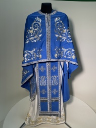 Priest Vestments Greek Style, Embroidered Gabardine, "Rose" Embroidery with Sewn Galloon