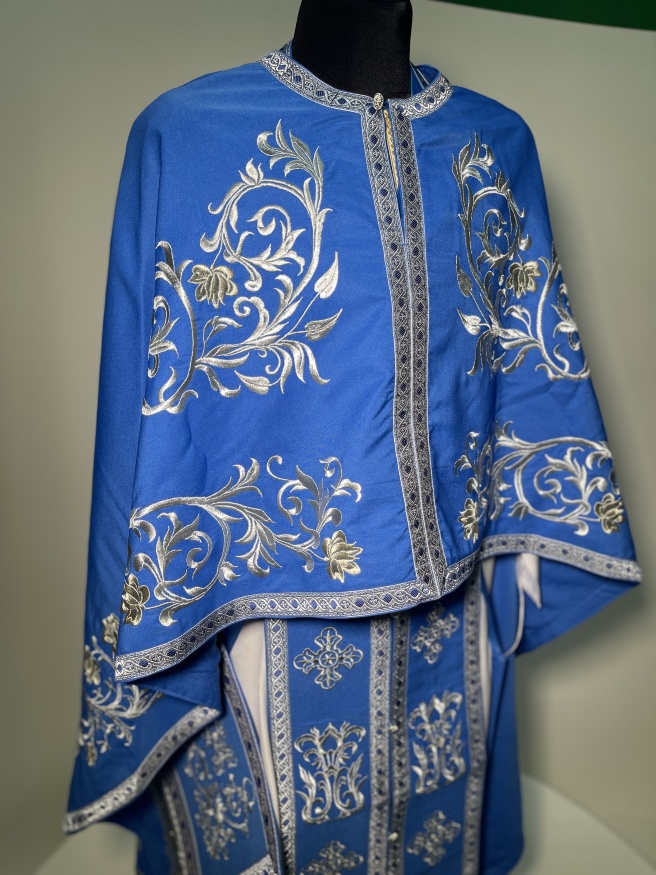 Priest Vestments Greek Style, Embroidered Gabardine, "Rose" Embroidery with Sewn Galloon