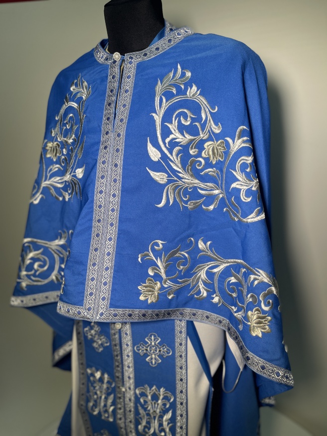 Priest Vestments Greek Style, Embroidered Gabardine, "Rose" Embroidery with Sewn Galloon
