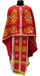 Priest Vestment, Greek Style, Embroidered Gabardine, "Rose" Embroidery with Sewn-on Galloon
