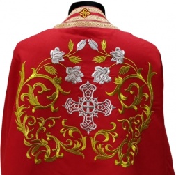 Priest Vestment, Greek Style, Embroidered Gabardine, "Rose" Embroidery with Sewn-on Galloon