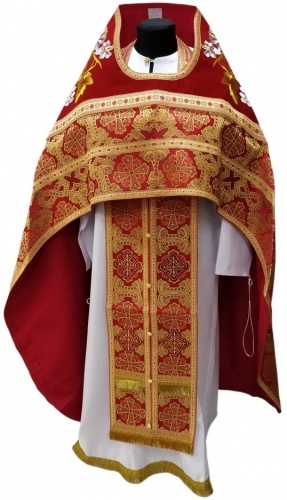 Priest Vestments Combined from Brocade "Greek Cross" with Embroidered Epitrachelion, Embroidery "Lily"