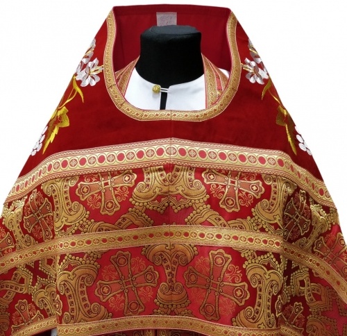 Priest Vestments Combined from Brocade "Greek Cross" with Embroidered Epitrachelion, Embroidery "Lily"
