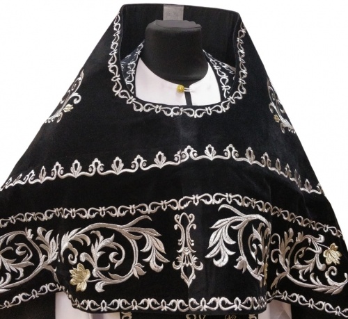 Priest Vestments, Embroidered on Velvet, Embroidered Central Part, with Embroidered Galloon